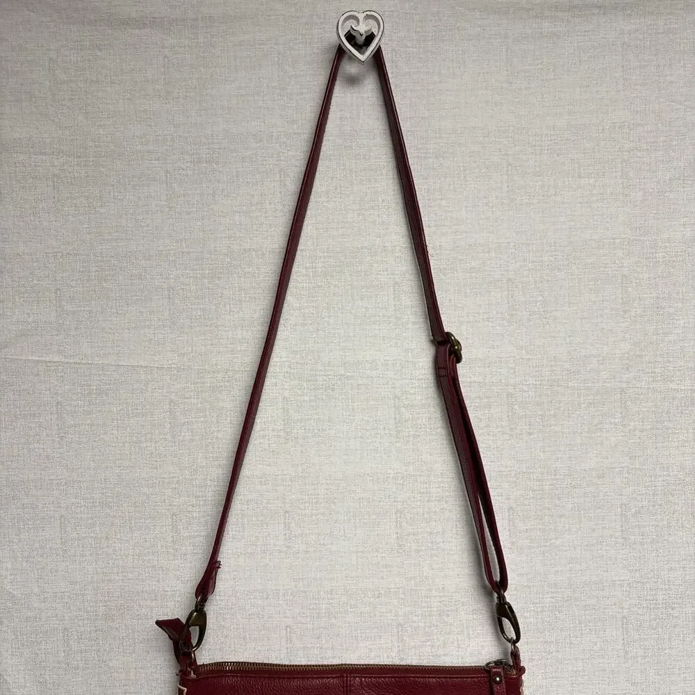 Lucky Brand Boho Leather Maroon Burgundy Crossbody Bag Purse